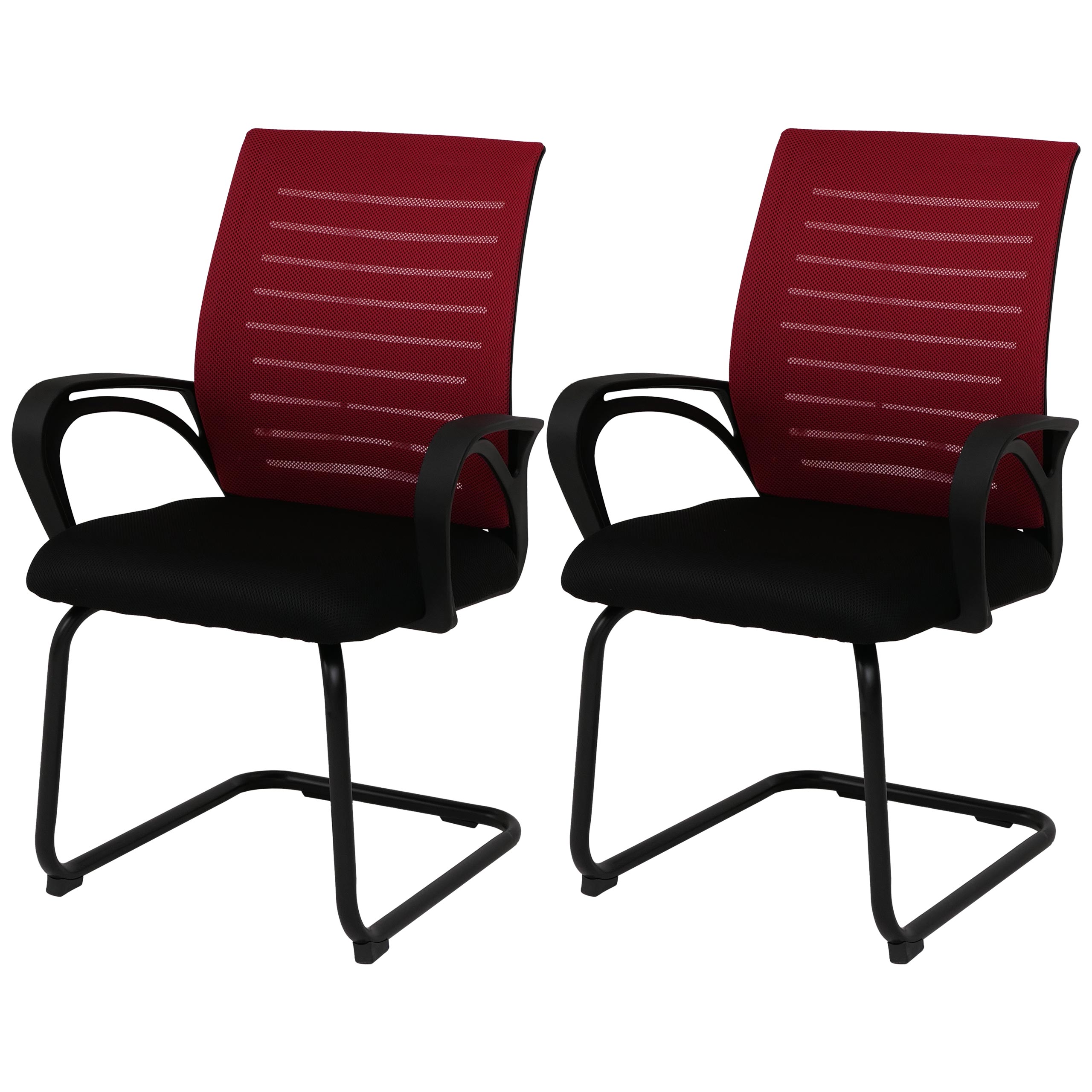 Zestaw 2 krzeseł konferencyjnych HWC-K51, krzesła dla gości typu cantilever, materiał/tkanina (250 g/m²) MVG ~ czerwone, czarna rama