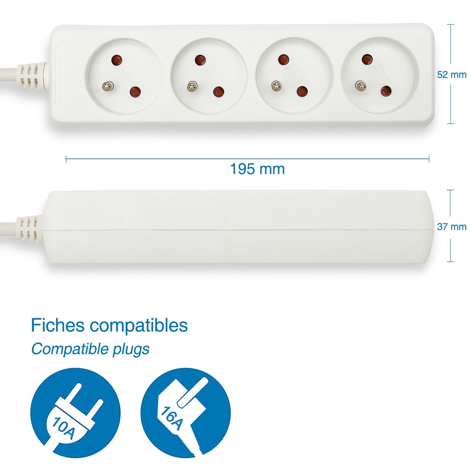 Bloc multiprise 4x16A, 1m H05VV-F3G1.0MM2, CE & NF - 5