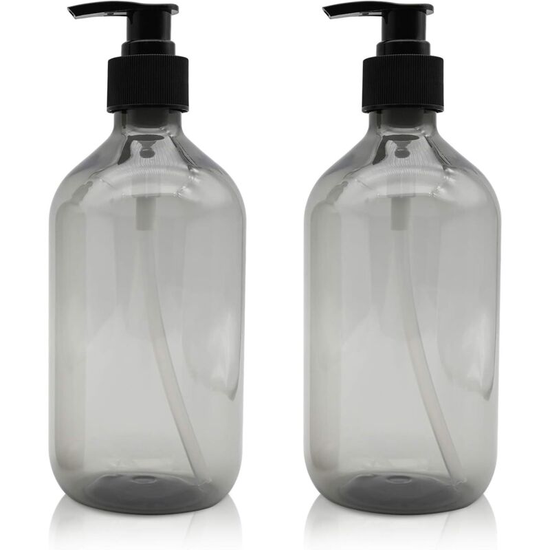 2x Dozatoare din plastic gri de 500 ml - Pompă de presiune, Reîncărcabile, pentru Săpun, Uleiuri esențiale, Loțiuni, Șampon și Balsam