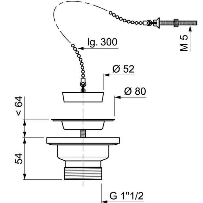 Bonde à bouchon pour évier 1 bac WIRQUIN D60 sans trop-plein grille inox - 2