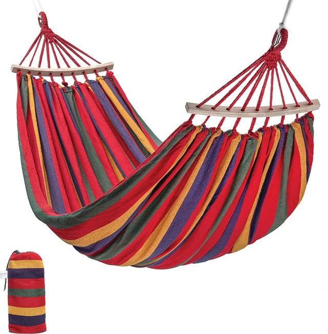 Hamac Barres Capacité de Charge Statique 200kg Couleurs Arc-en-Ciel Convient pour intérieur, Balcon, extérieur, Voyage, Camping, randonnée