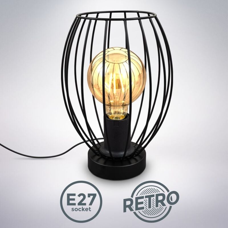 Lampa stołowa z metalową klatką I gwint I Włącznik na kablu I Lampa stołowa w stylu industrialnym vintage I Wysokość cm dostarczana bez żarówki