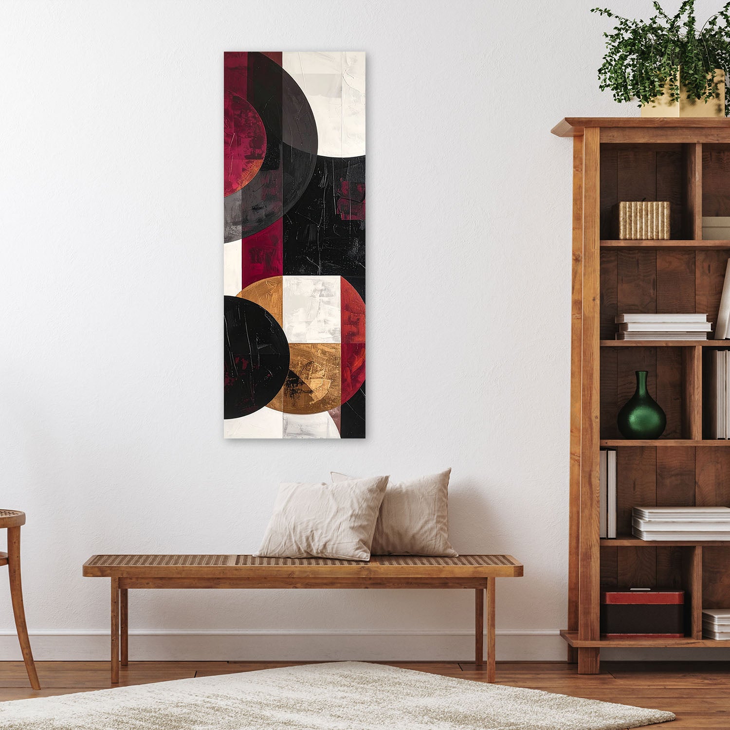 Obraz do salonu kuchni, Abstrakcyjne koła kształty w odcieniach burgundu 50x150 - 2
