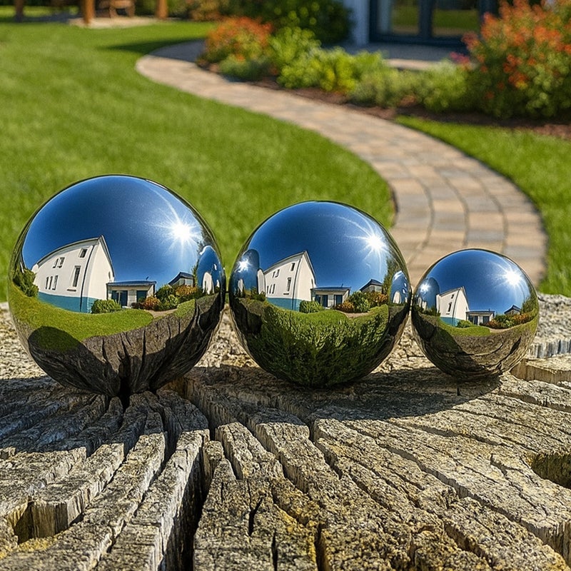 Köhko zestaw 3 polerowanych kul ogrodowych wykonanych z wysokiej jakości stali nierdzewnej 6, 9 i 12 cm kule dekoracyjne