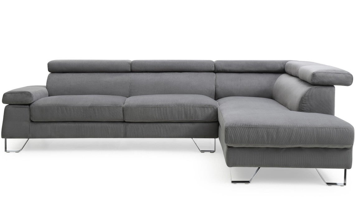 Canapé d'angle avec têtières relevables Quentin Velours Gris Foncé - 7