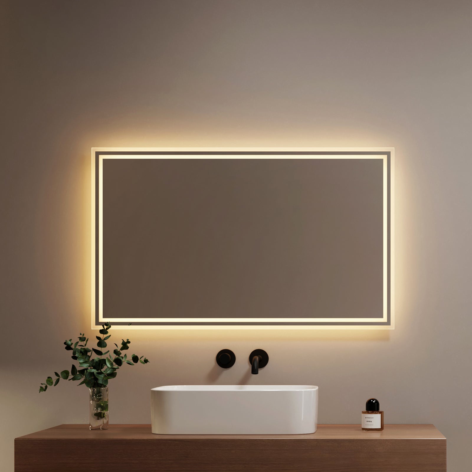 EMKE Lustro łazienkowe z oświetleniem LED 60x100 cm, z 3000/6500K, Przeciwmgielne, funkcja pamięci, przełącznikiem przyciskowym