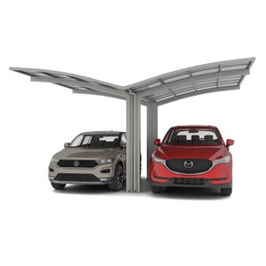Carport Double En Aluminium Et Polycarbonate 6 Mm - Abri Voiture 30,3 M², Couleur Anthracite, Kit Ancrage Inclus