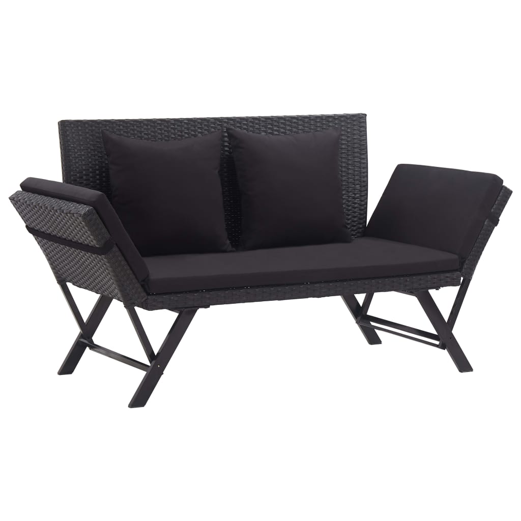 Banc de jardin | Banquette de jardin | Chaise de jardin avec coussins 176 cm Noir Résine tressée CFW31907 - 2