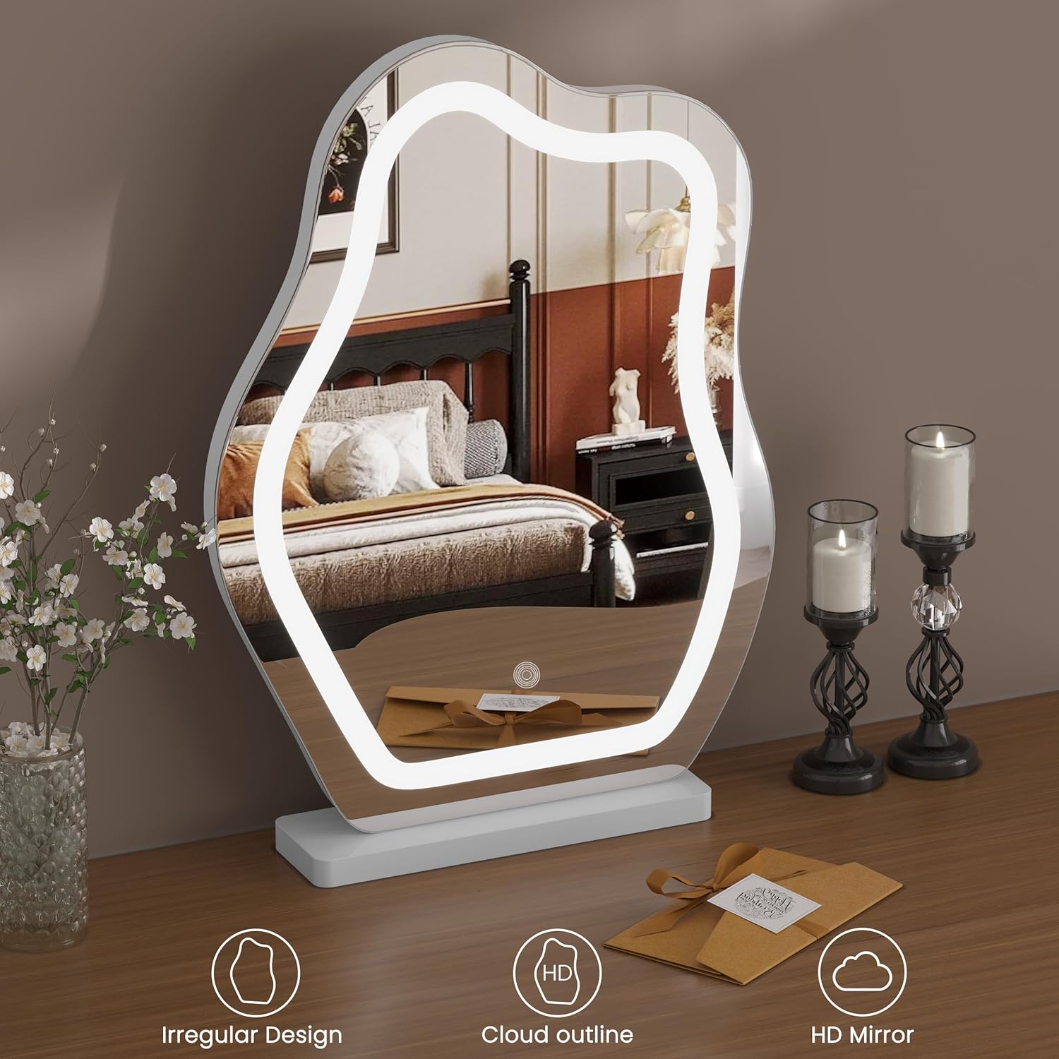 Miroir de Maquillage Lumineux WOLTU, 3 Niveaux d'Éclairage + Luminosité Réglable, Miroir Coiffeuse LED 43x56 cm, Blanc - 2