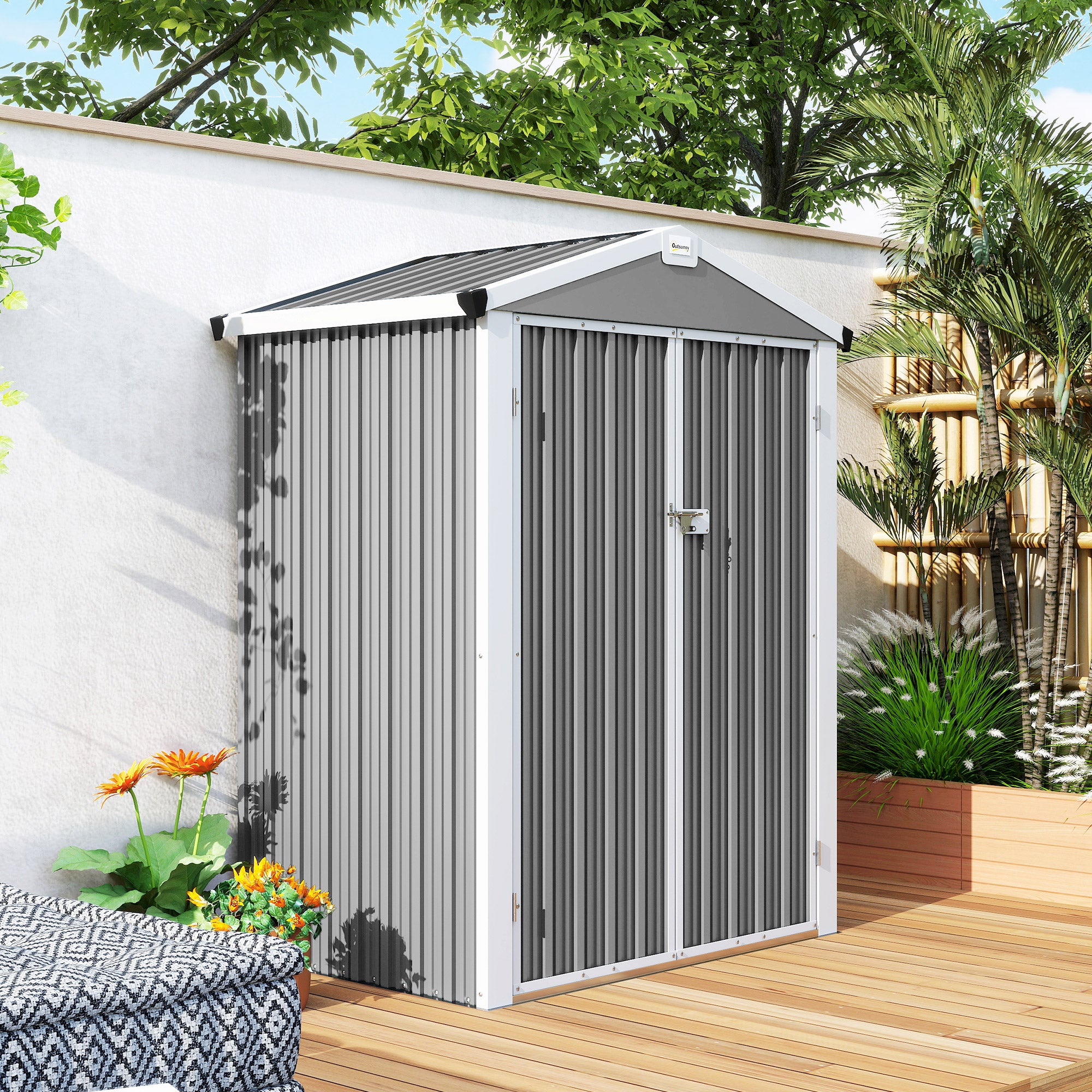 Caseta de Jardín Outsunny Acero Galvanizado Gris 133x87x178 cm - 5