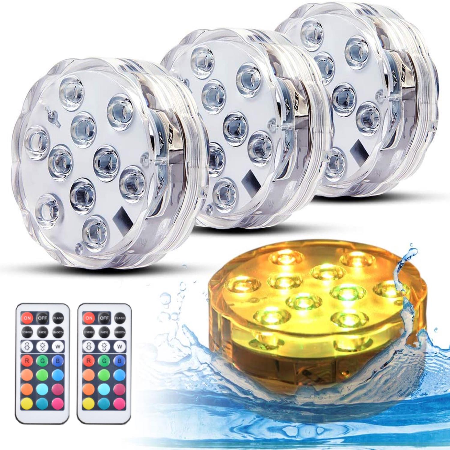 Zestaw 4 podwodnych lamp LED do basenów naziemnych, wodoszczelne oświetlenie do basenów wpuszczanych IP68 z pilotem, 10 ultra jasnych LED