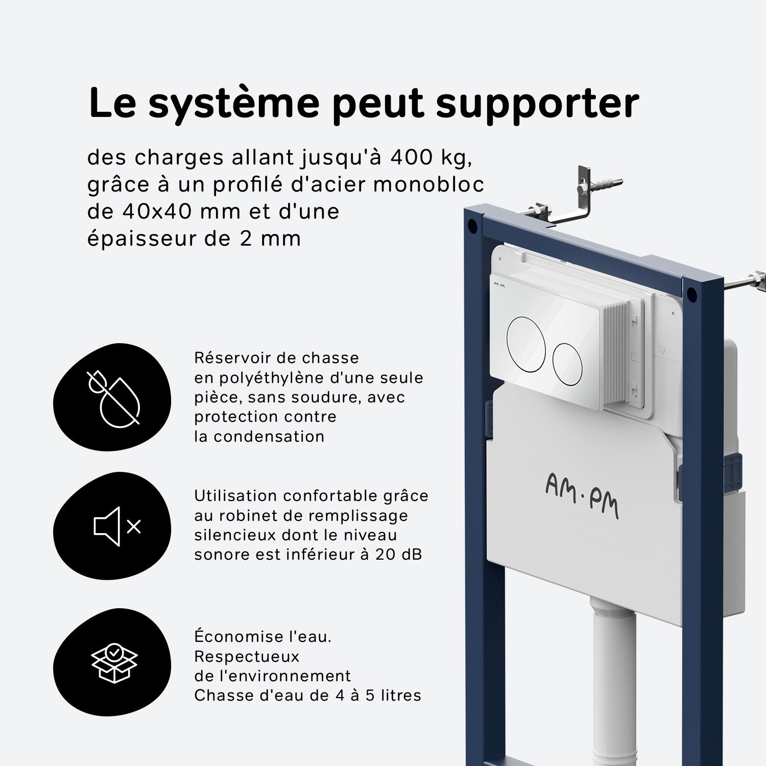 Pack WC suspendu bâti mural et cuvette Plaque Round Chrome Pack WC Bati-support AM.PM Hit - 7