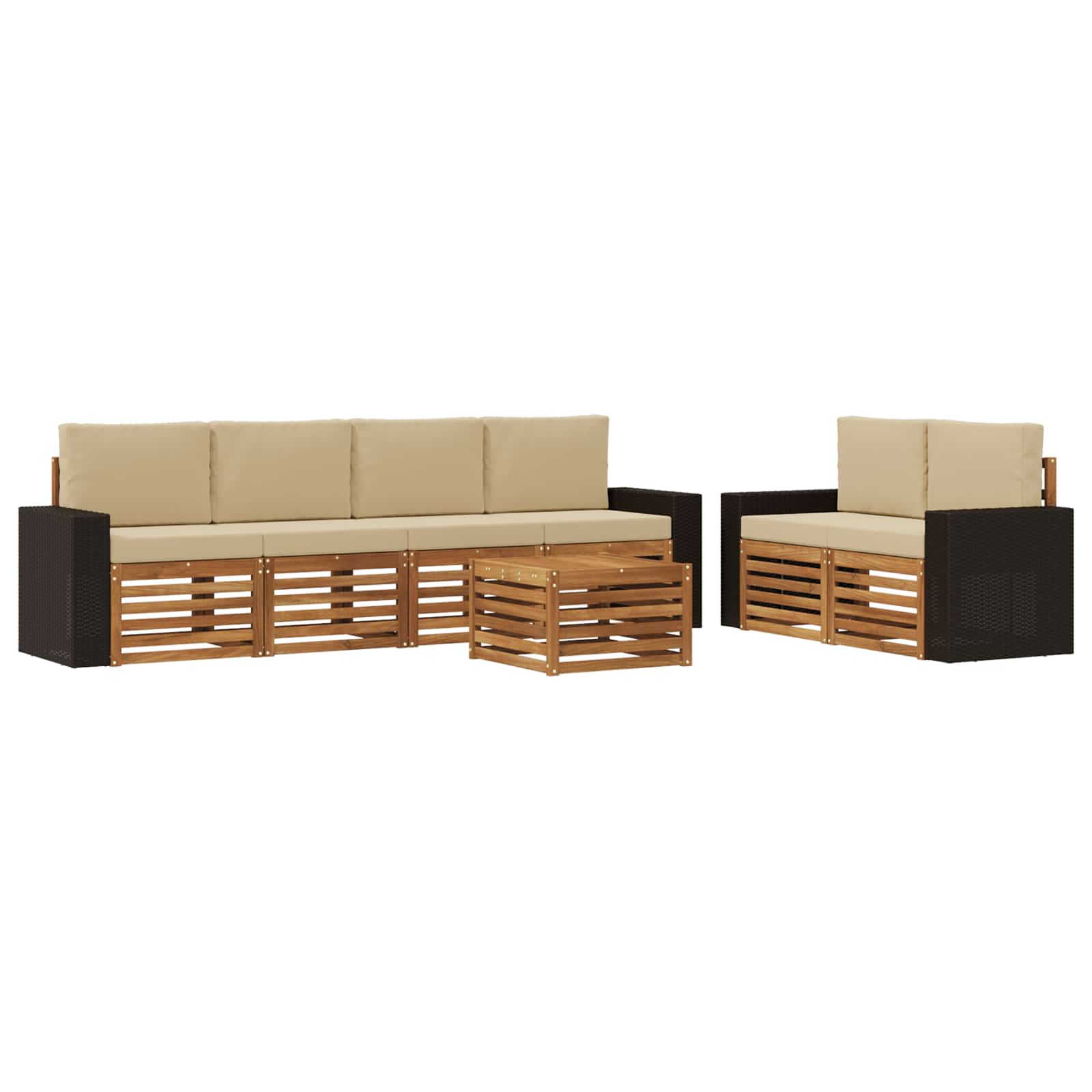 Ensemble de canapés d'extérieur, 7 pièces, naturel et beige, pour la terrasse - 2