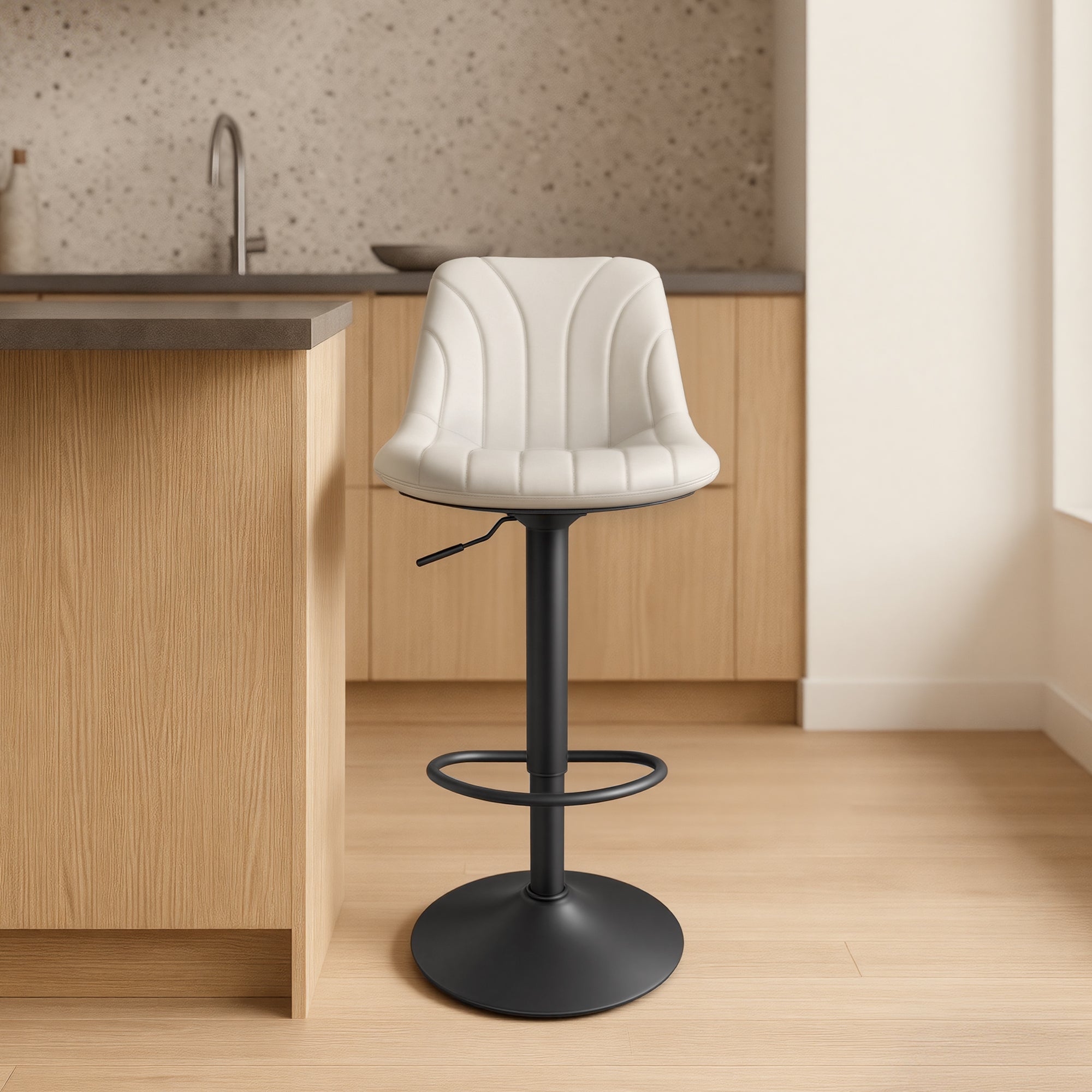 Chaises de Bar Réglables, Tabourets avec Dossier, Rotation 360°, Velours, pour Cuisine, Salle à Manger, Lot de 2, Blanc - 3