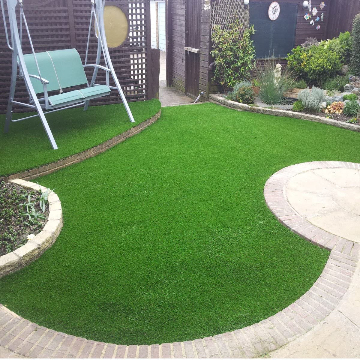 Prato Sintetico Manto Erboso Erba Finta Realistica Giardino 4 Sfumature di Colore Tappeto Erboso Sintetico Anti UV Atossico Drenante Ideale per - 4