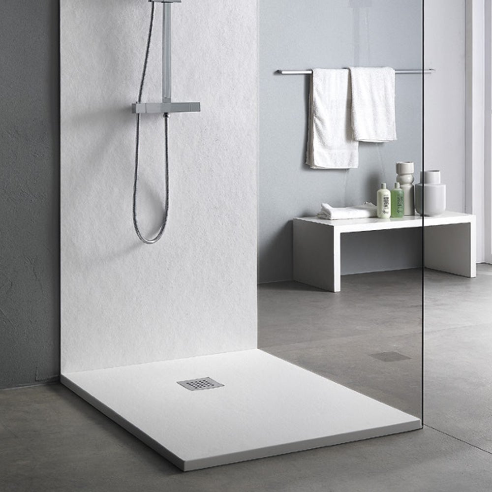 Receveur de Douche en Résine Antidérapant | Bonde d’Évacuation et Grille | Texture Pierre | Couleur Gris 7753 | 130x75 cm - 6