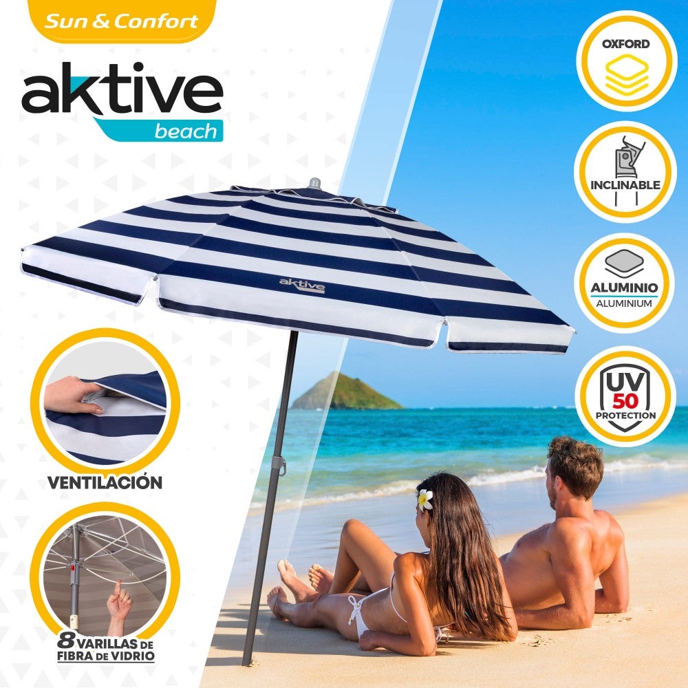 Aktive Sombrilla playa antiviento 8 varillas 200 cm marinera - 2