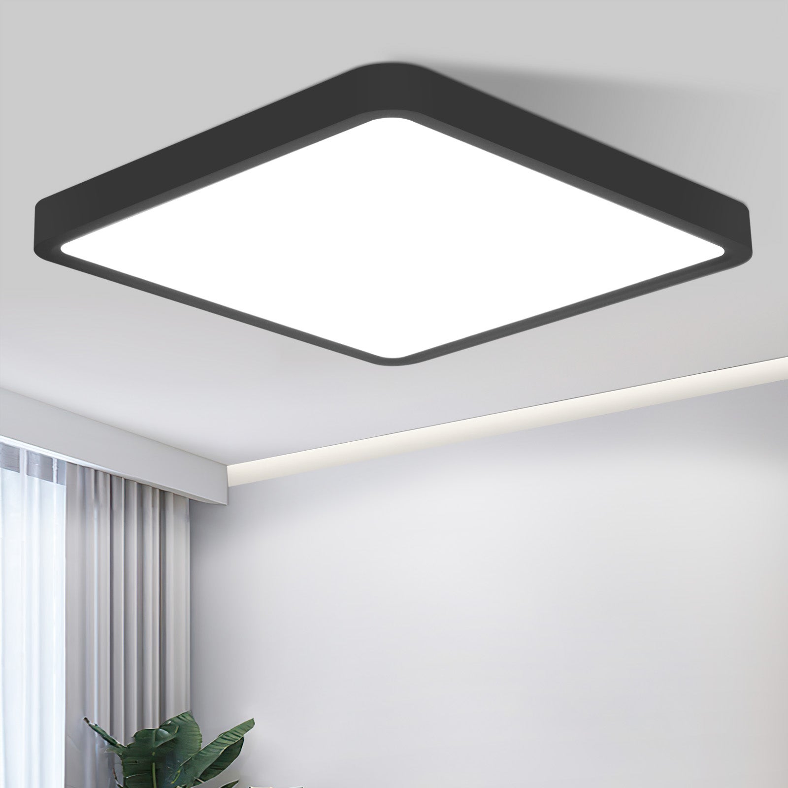NETTLIFE Płaska lampa sufitowa LED 23CM 6500K 18W kwadratowa sypialnia czarna LED na stałe zintegrowana