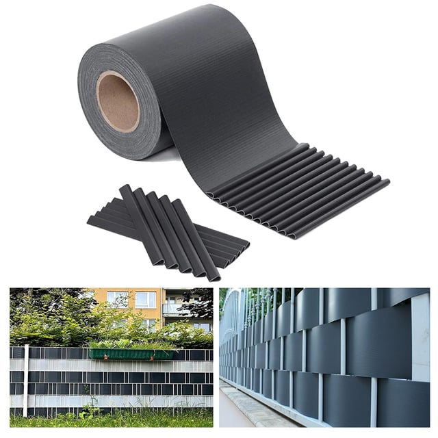 Fascia frangivista striscia telo in pvc oscurante per recinzioni cm.19 x 35 mt. grigio scuro antracite con clips di fissaggio