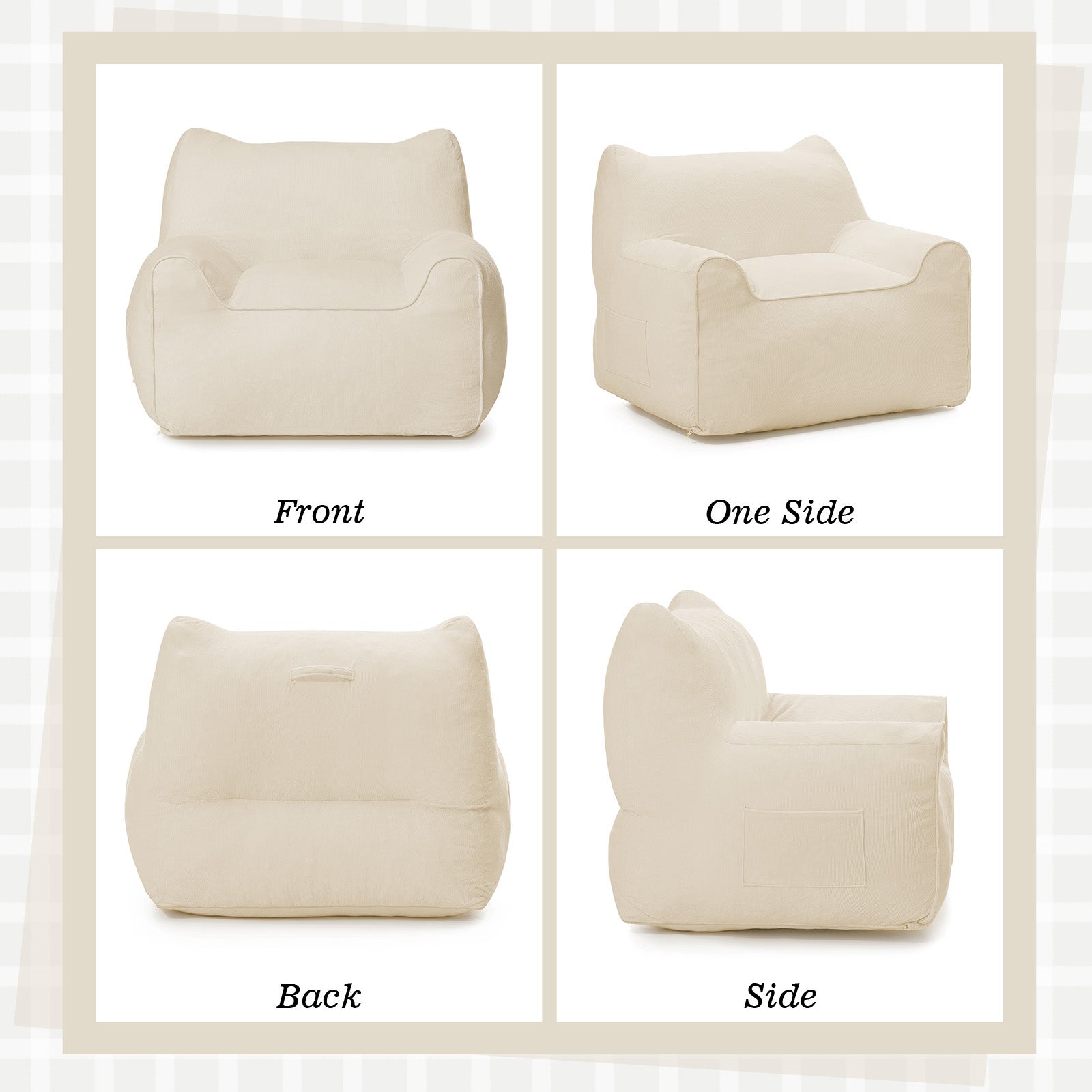 Poltrona de veludo cotelê, pufe 90x75x75cm, para quarto, sala de estar, presente de Natal - Bege - 6