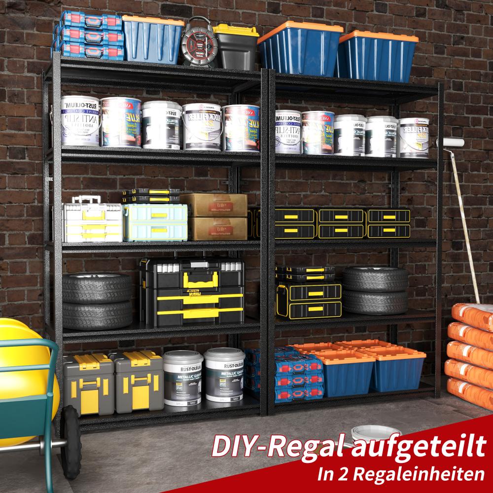 Étagère lourde H198cm – Étagère en métal 650kg de capacité, réglable en hauteur pour garage, atelier et cave, noire - 5