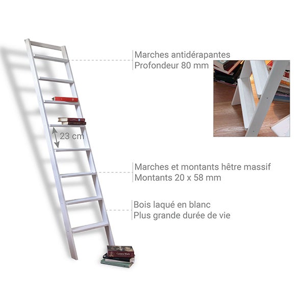 Echelle de meunier bois 12 marches - Largeur 44cm - Hauteur à atteindre 2.82m - UP-300-BL - 5