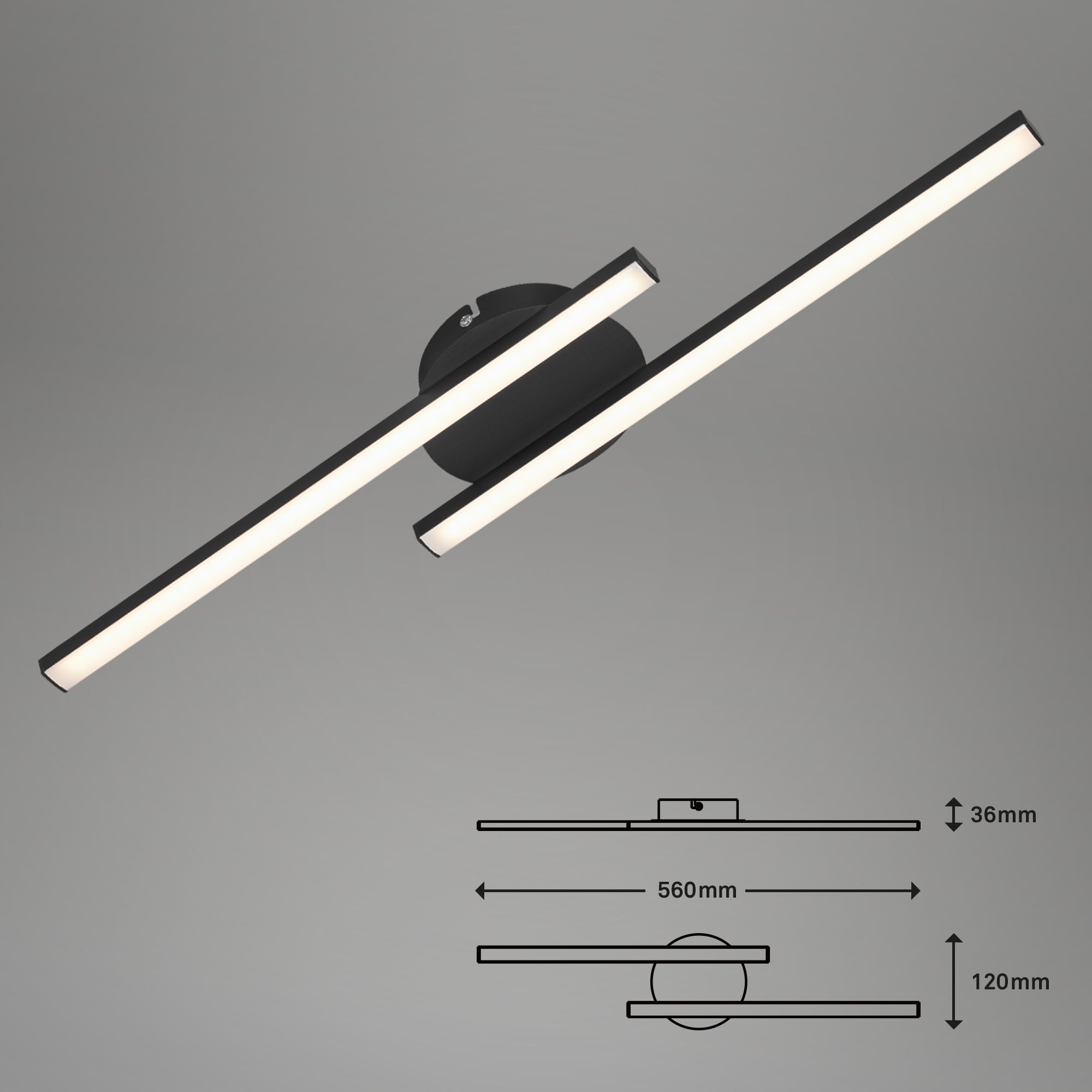 Plafonnier LED BRILONER LEUCHTEN GO, 6 W, 480 lm, IP20, noir, métal-plastique, 55,5 x 12 x 3,6 cm - 4