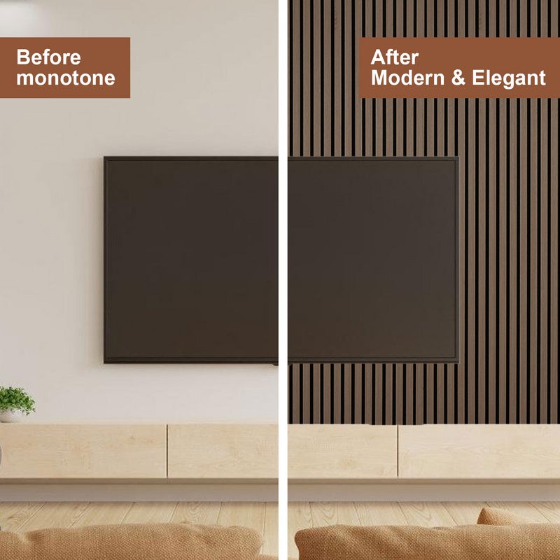 Panel de listones de MDF Revestimiento mural natural Moderno panel mural acústico de chapa de madera y fieltro 2x 120x60x2,1cm nogal - 6