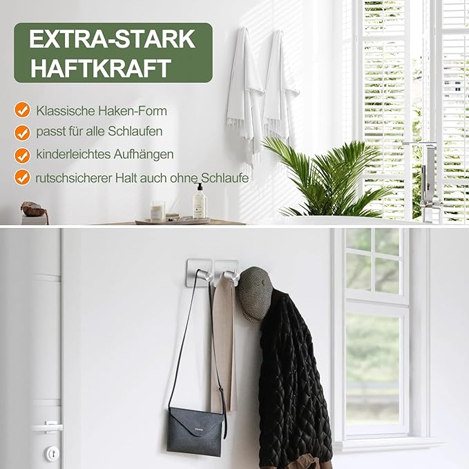 Lot de 4 Crochet Adhesif Mural - Porte Serviette Salle de Bain, Accroche Torchon Cuisine, Portemanteau Autocollant Acier Inox, Or - 4