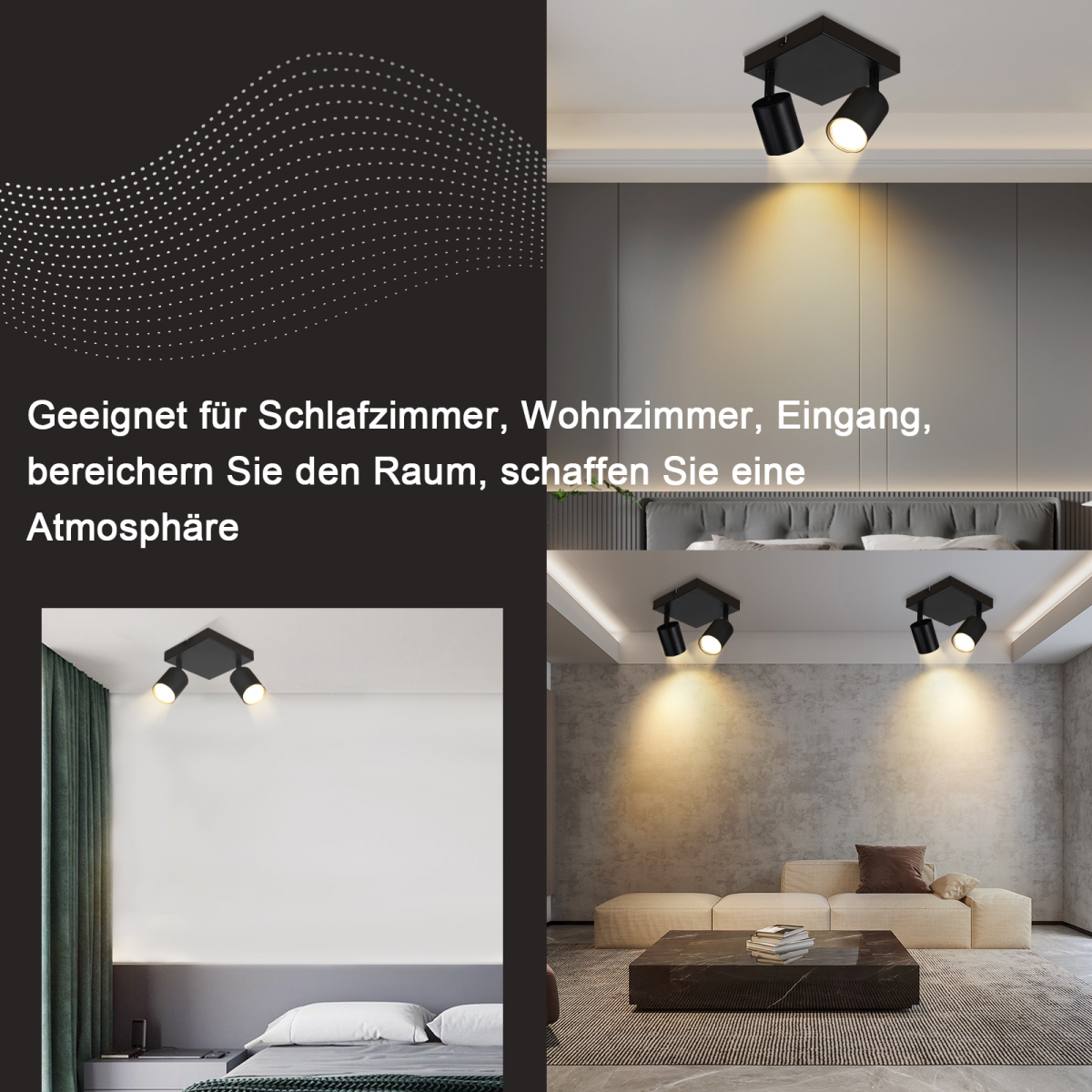 NETTLIFE Spot de plafond salon 2 ampoules noir GU10 plafonnier pivotant spot intérieur moderne pour chambre cuisine - 9