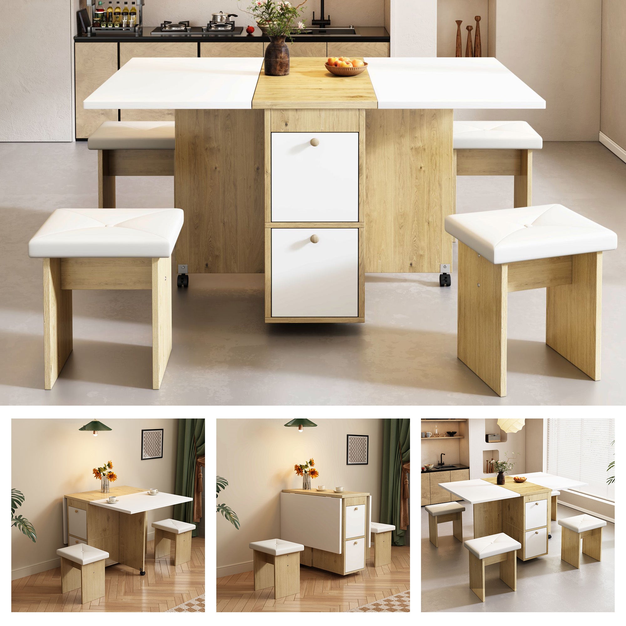 Set tavolo da pranzo pieghevole con sgabelli 120 x 80 x 75 cm