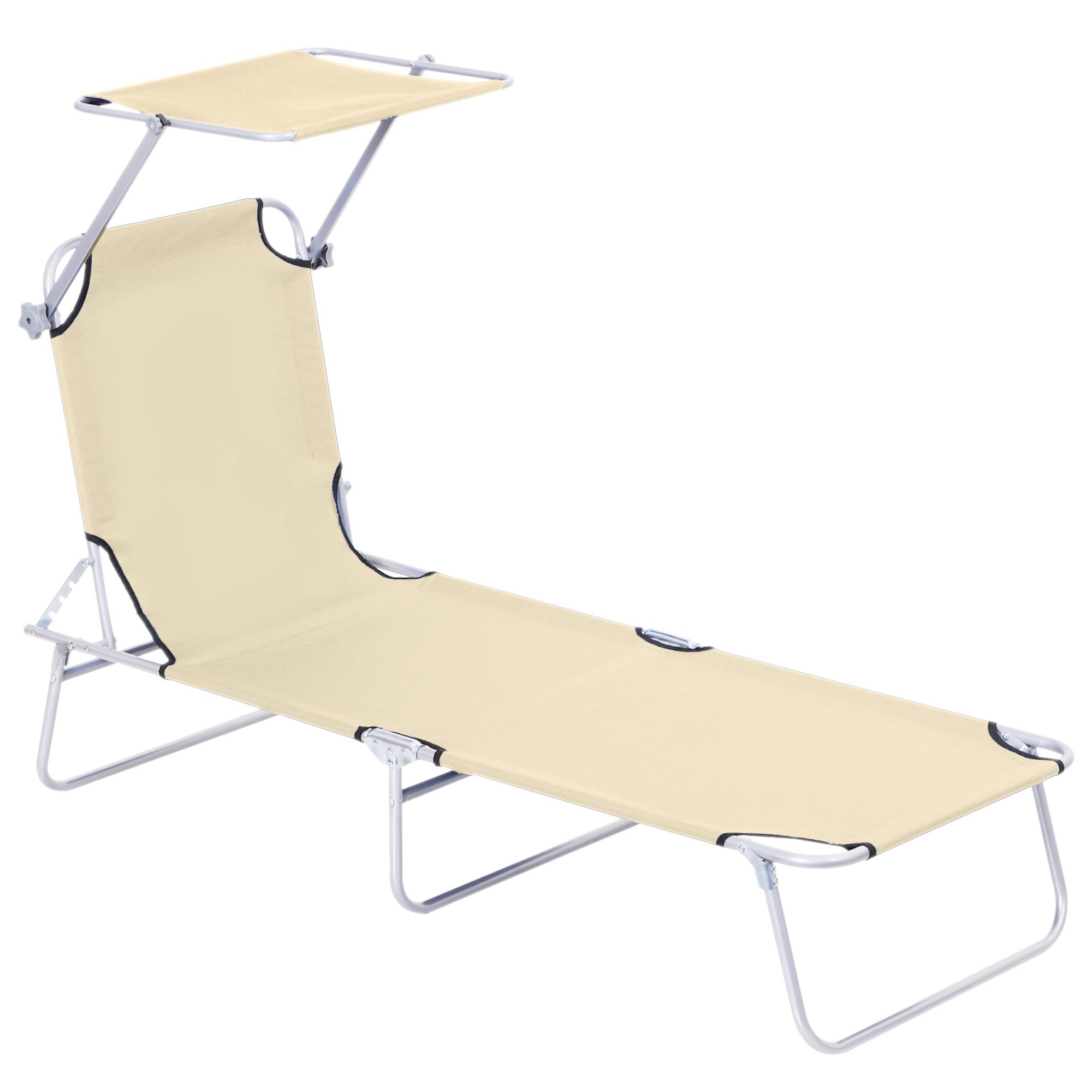 Chaise longue de jardin，Relax，Avec toit，Pliable ，187 x 58 x 36 cm，Beige - 2