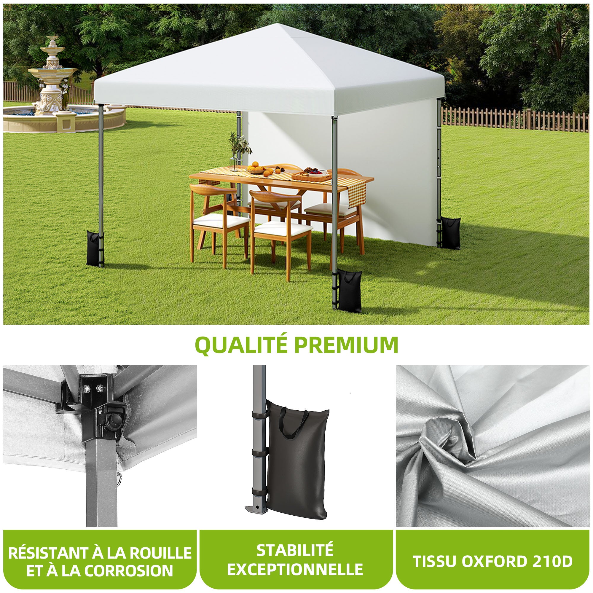 Tonnelle pliante avec dispositif de protection, réglable en hauteur, 3 x 3 m, blanche - 4