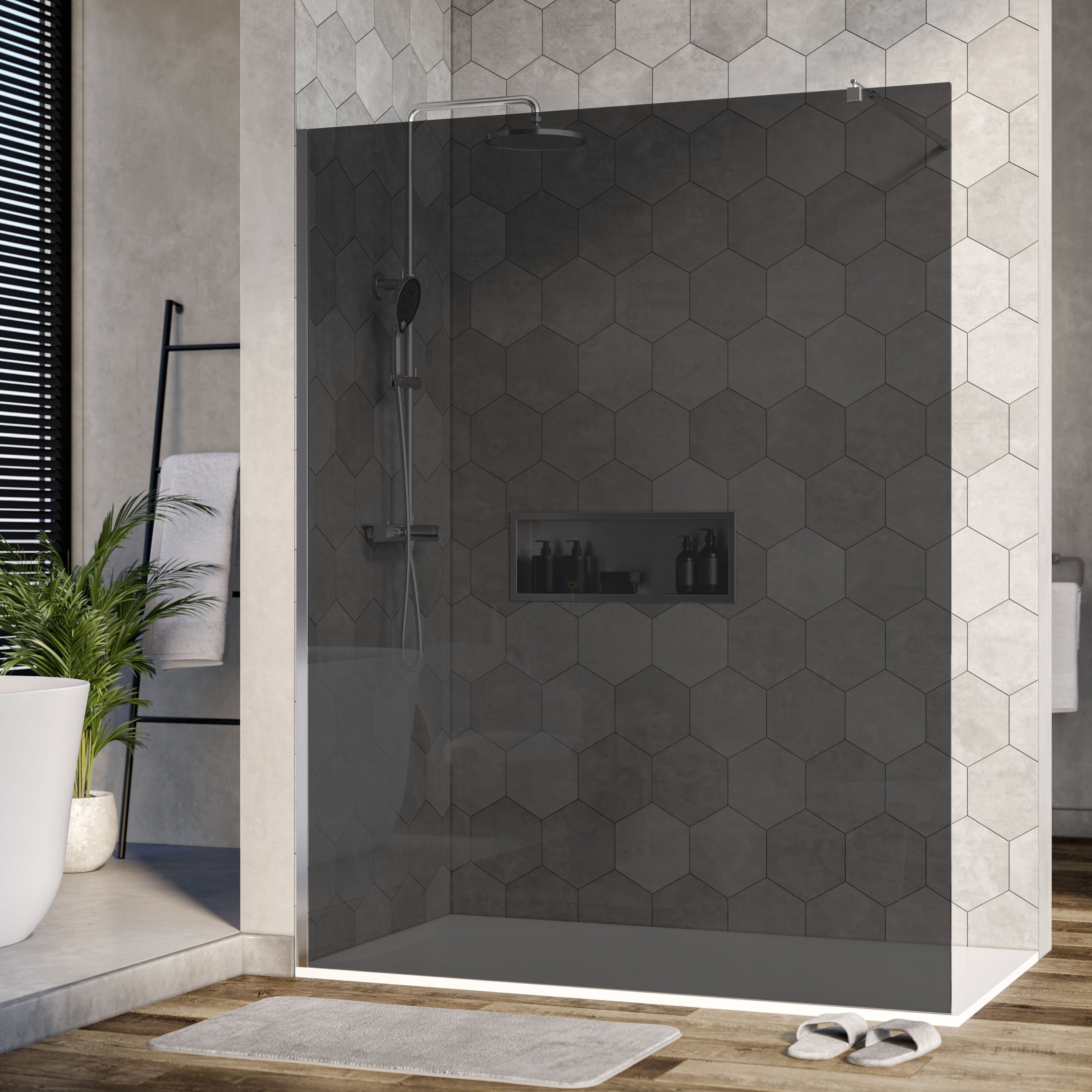 Bernstein Ścianka prysznicowa Walk-In EX101 szkło szare 10mm - 140cm