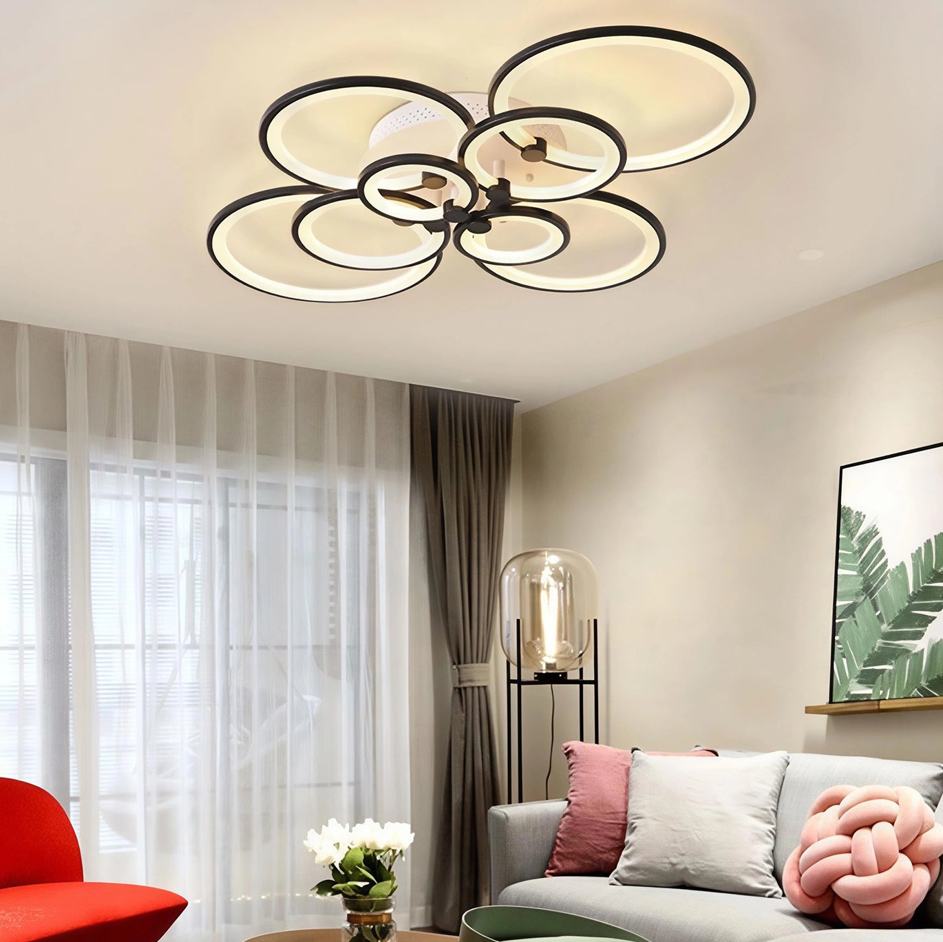 Ściemnialna lampa sufitowa LED 128 W z pilotem, 8 pierścieni świetlnych - nowoczesna lampa sufitowa, 3000 K-6500 K, energooszczędna, 96 cm - 3