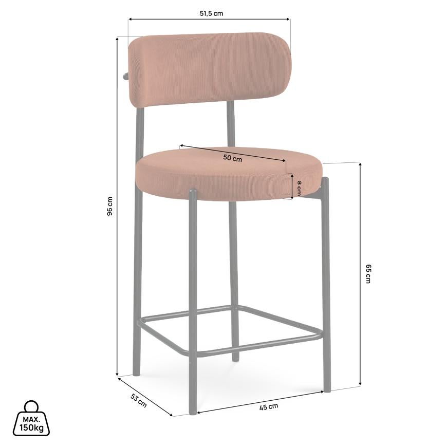 Lot de 2 tabourets de bar modernes IRIS velours côtelé terracotta 65cm - 3