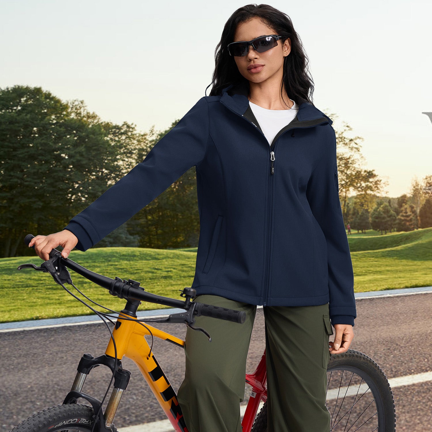 Veste de Travail Femme Taille L Blouson & Softshell - Imperméable, Anti-Vent, Fourré Chaud, Poches Multiples, Capuche - Bleu foncé - 6