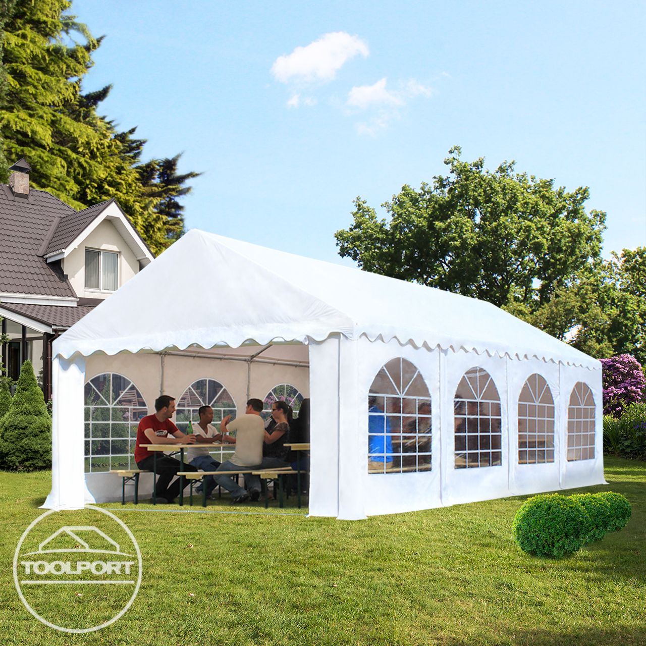 Carpa de fiesta 4x8 m lona PVC 750 N 100% impermeable con estructura de suelo verde-blanco - 2