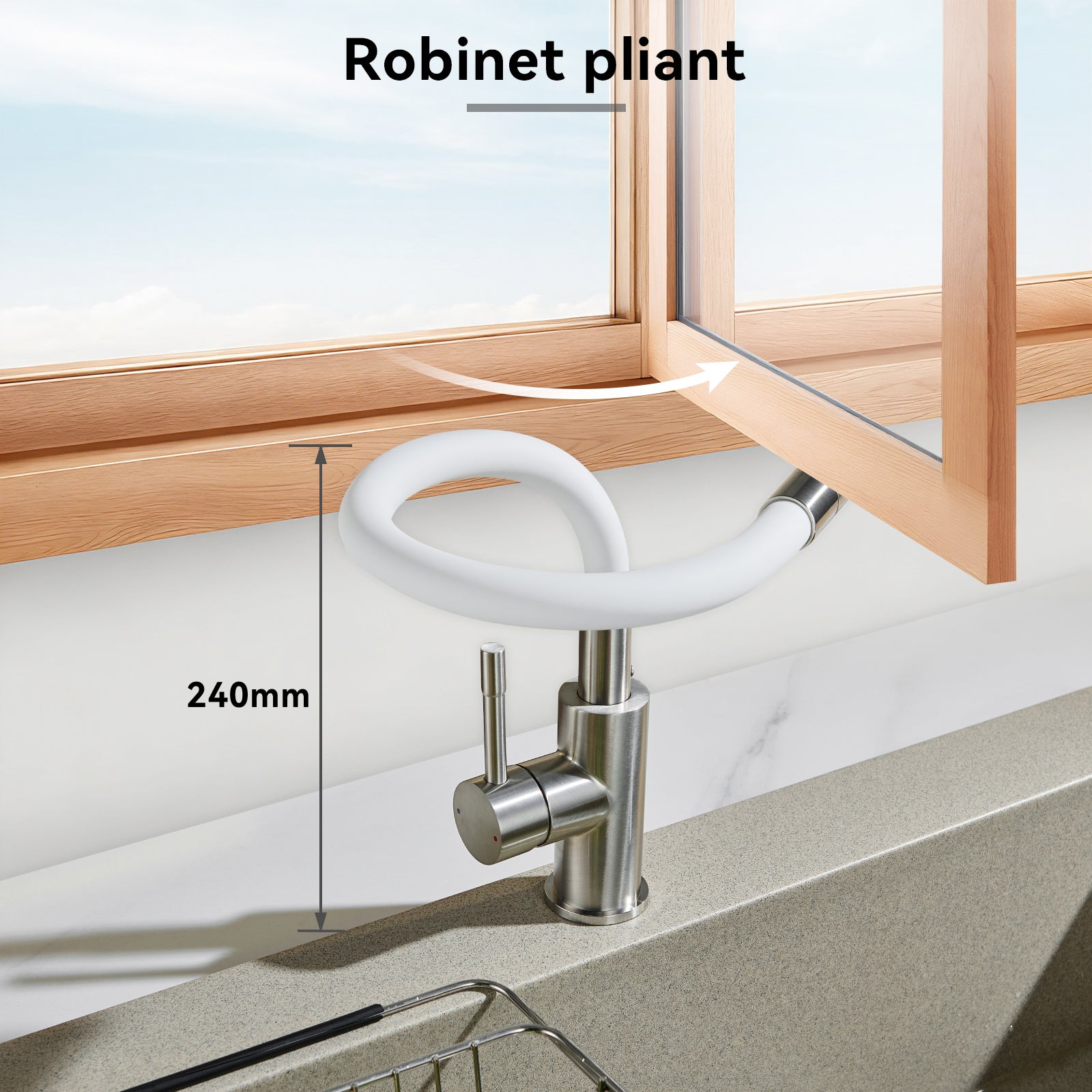 Auralum max Miscelatore da cucina flessibile con 2 tipi di getto, miscelatore da lavello flessibile con acqua calda e fredda, bianco - 5