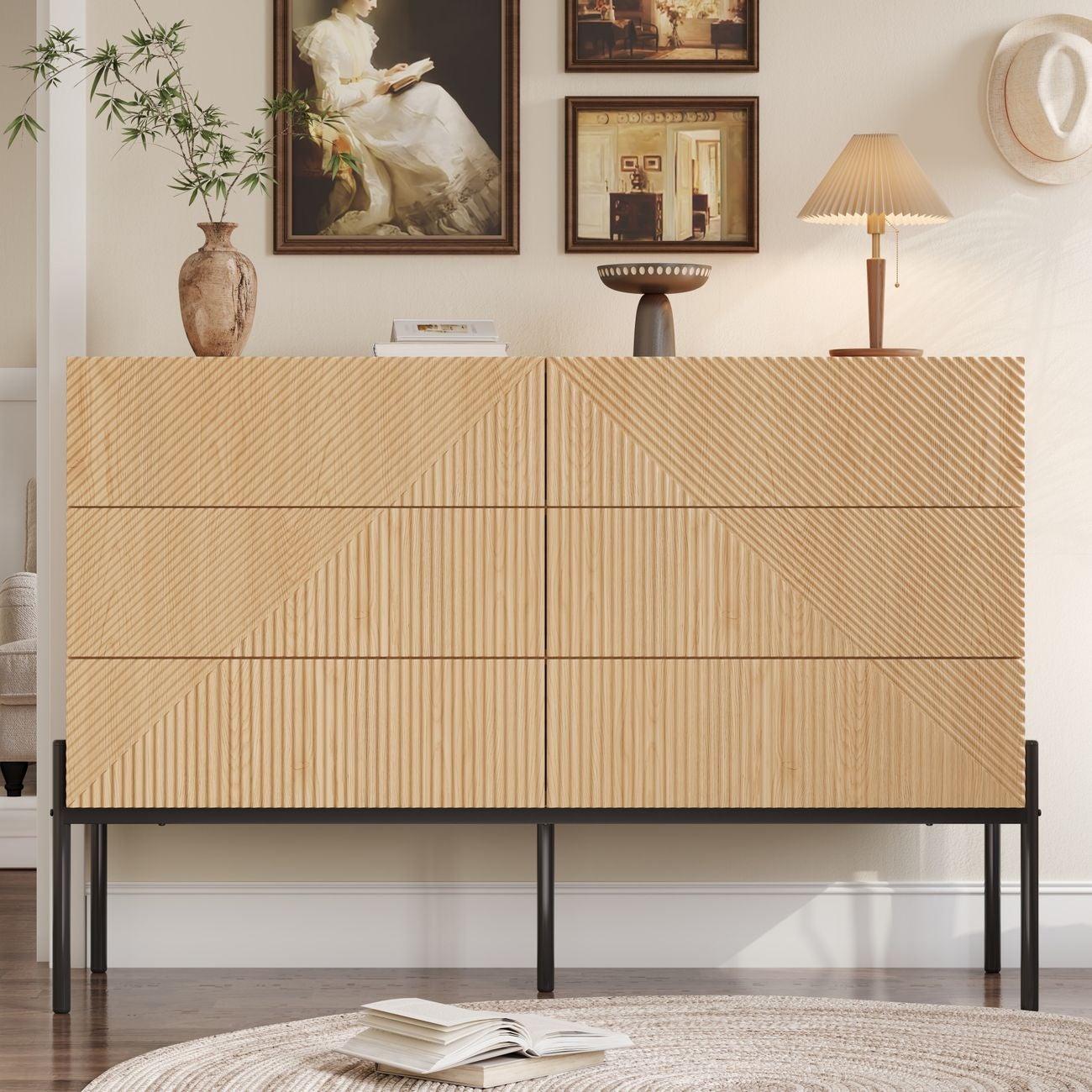Buffet texture 3D six tiroirs meuble de rangement multifonctionnel ...