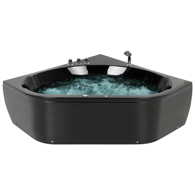 Baignoire d'angle à remous avec LED MEVES 140 x 140 cm Noir