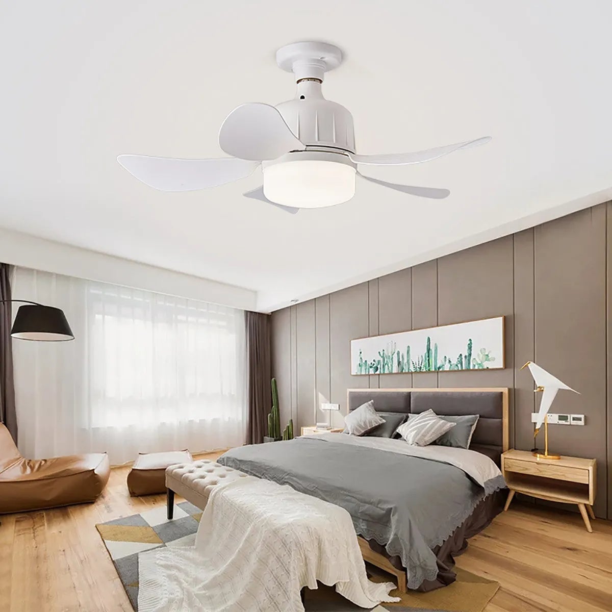 Ventilateur de plafond LED avec télécommande et éclairage | Ventilateur de chambre 23 W | 3 vitesses, 3 modes d'éclairage | Culot E27 |85-265 V - 7