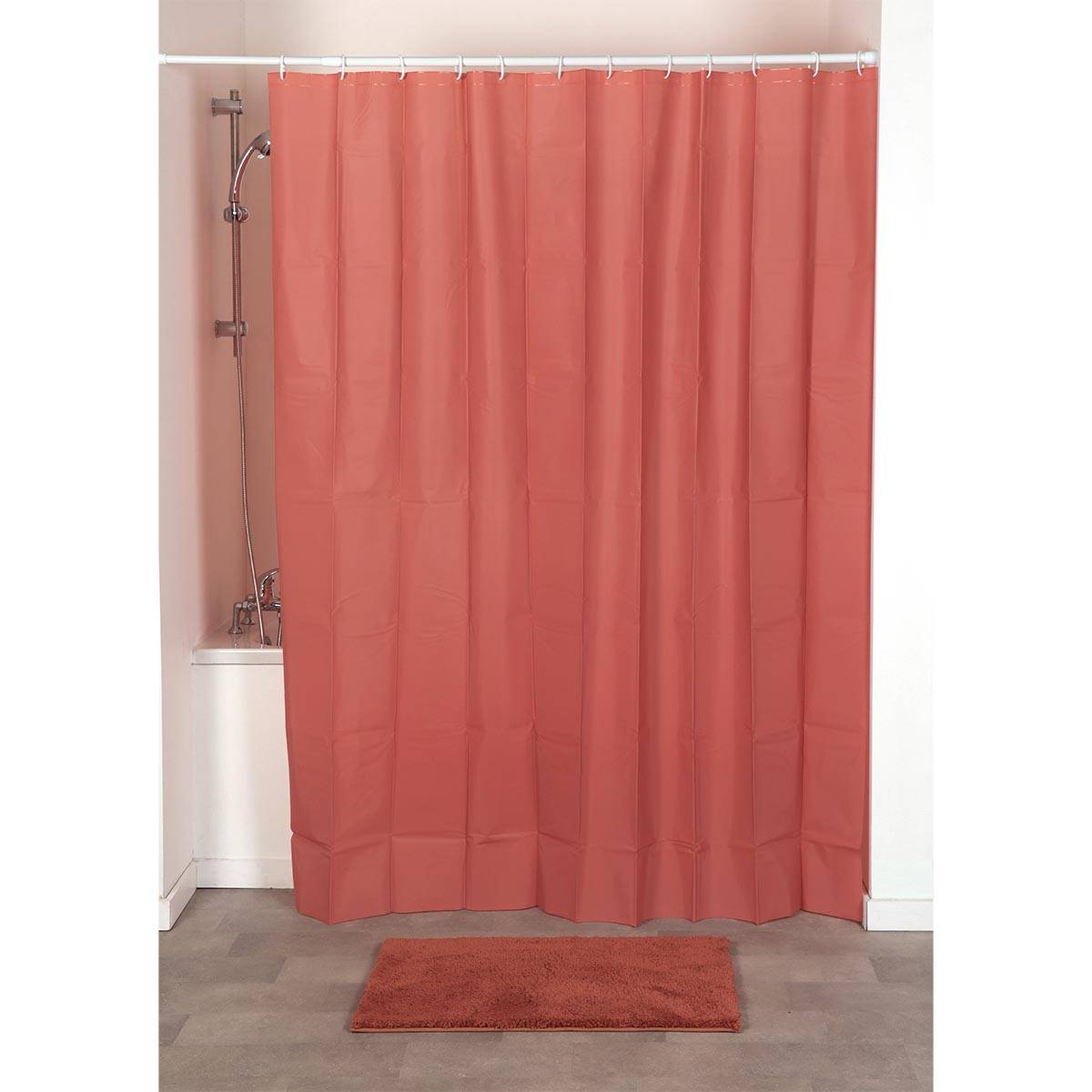 Rideau De Douche PEVA Poppy Rouge 180x200cm - Étanche Et Élégant Spirella