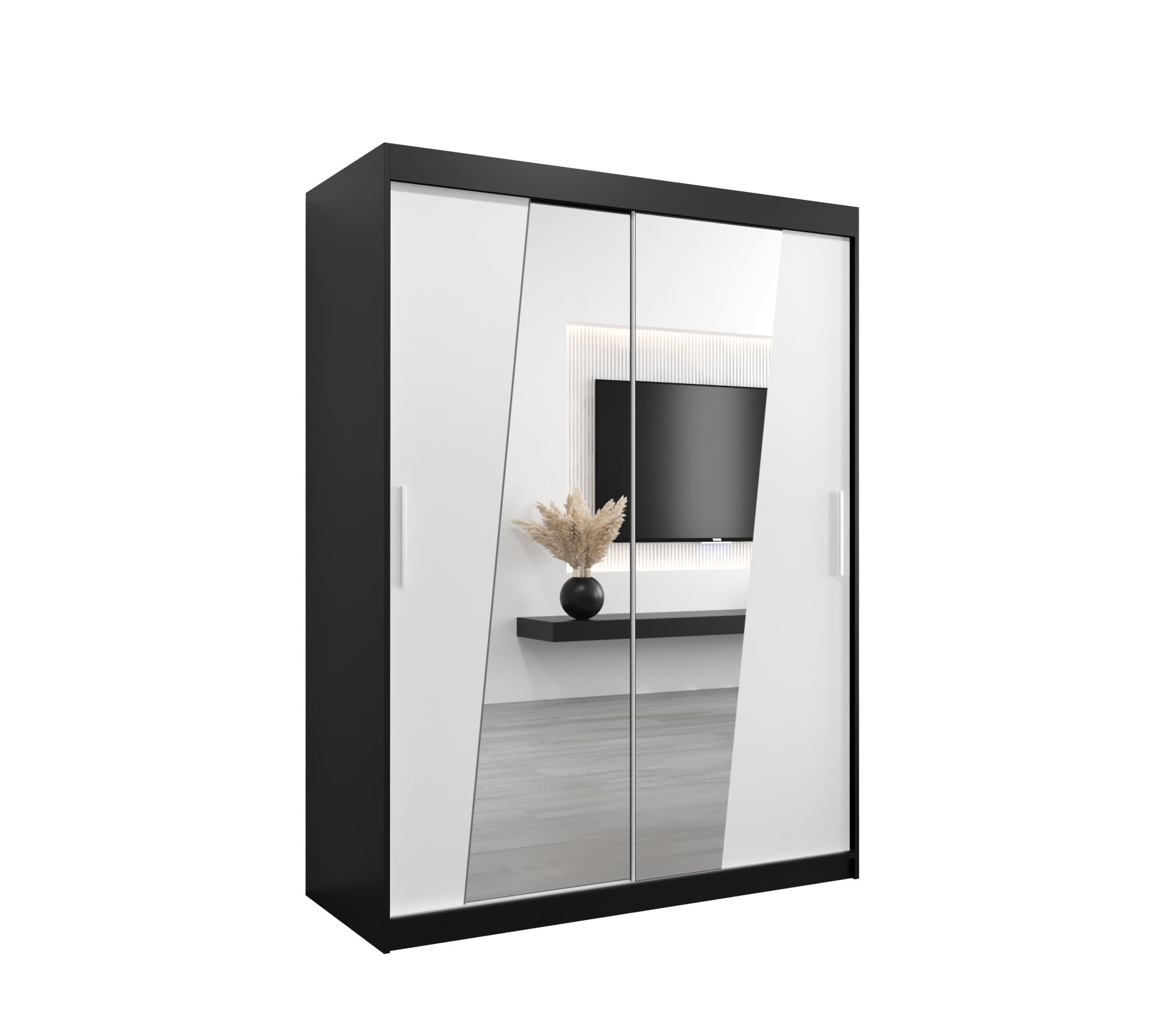 Szafa przesuwna garderoba RHOMB 150 x 62 x 200 cm Czarny + Biały - Abiks Meble