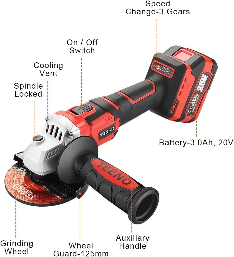 Meuleuse D'Angle Sans Fil TEENO 20V Brushless - 9800 Tr/min Avec 2 Batteries 3Ah