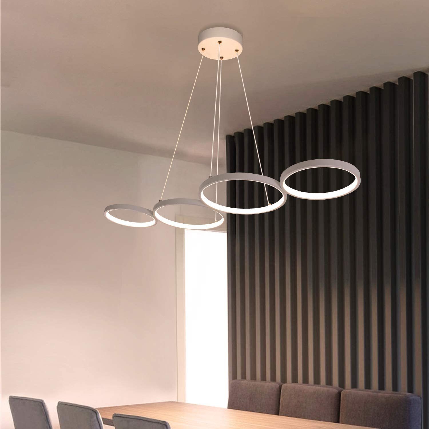 ZMH Suspension LED Dimmable 54W Blan Salle à Manger Modernec 4 Flammes 88cm Anneau Apparence Hauteur Réglable avec Télécommande - 2