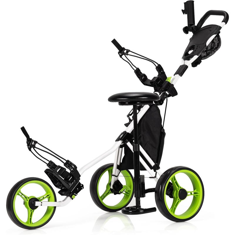 Wózek Golfowy z 3 Kołami, Składany Wózek Golfowy z 3 Kołami, Deluxe Push Pull, Ręczny Wózek Golfowy, Łatwe Otwieranie, 130 x 75 x 98,5–115,5 cm