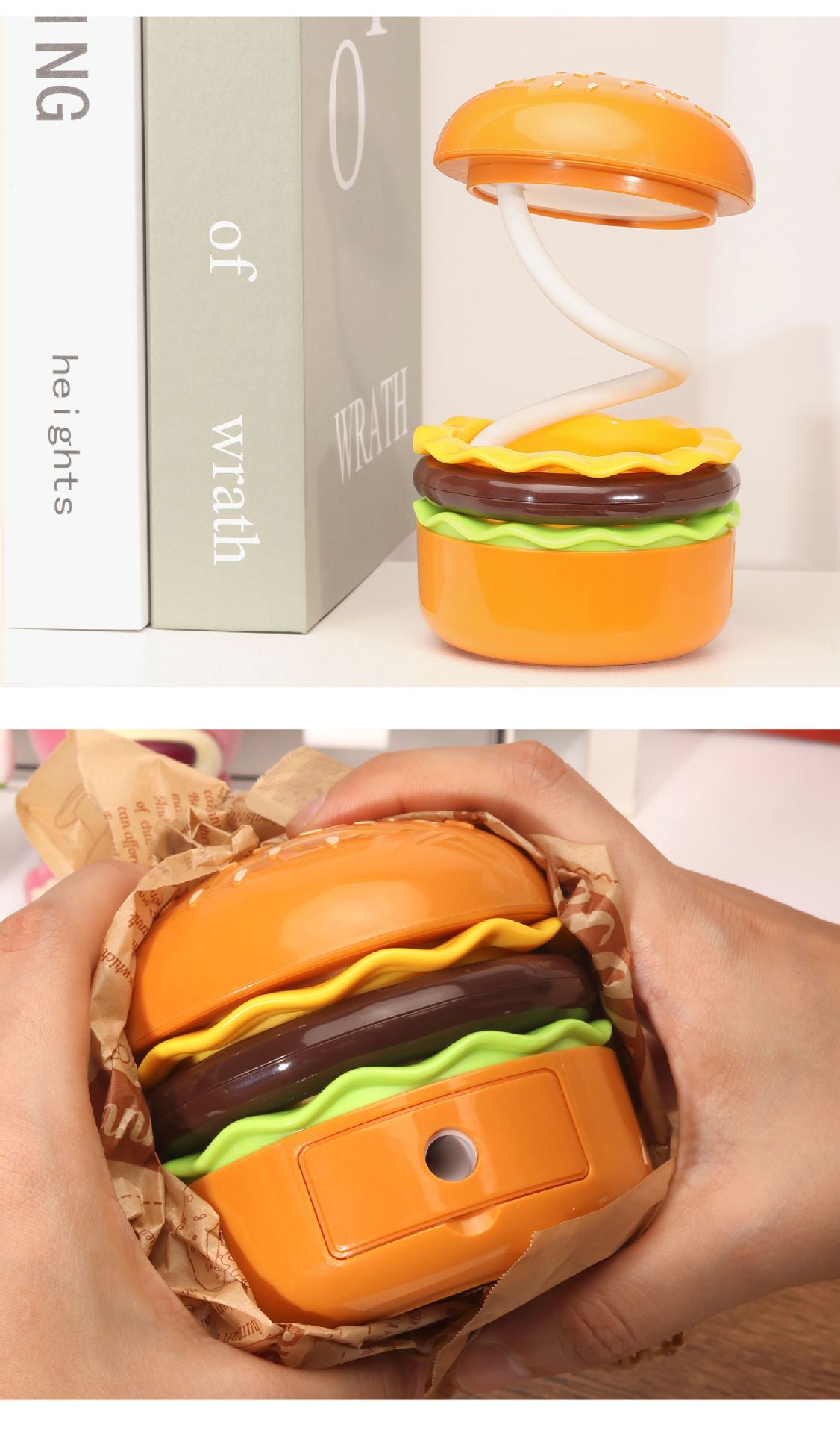 Veilleuse Hamburger, mini lampe de bureau créative avec taille-crayon intégré, lampe de chevet rechargeable par USB - 9