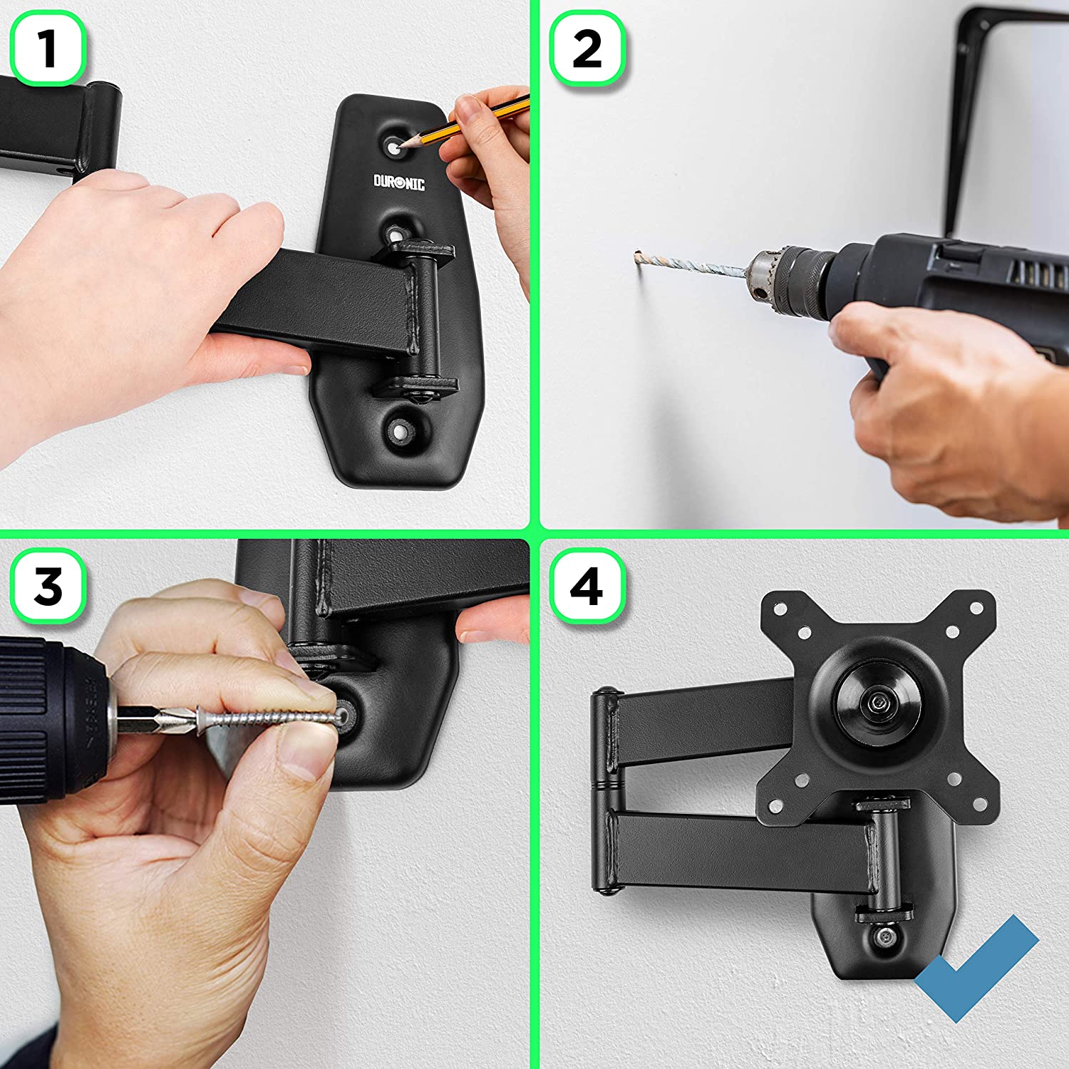 Duronic TVB1120 Support TV Mural pour écran de télévision de 13 à 30 Pouces ou 33 à 76 cm VESA 75 x 100 mm avec Bras articulé Charge maximale de 18 kg - 5