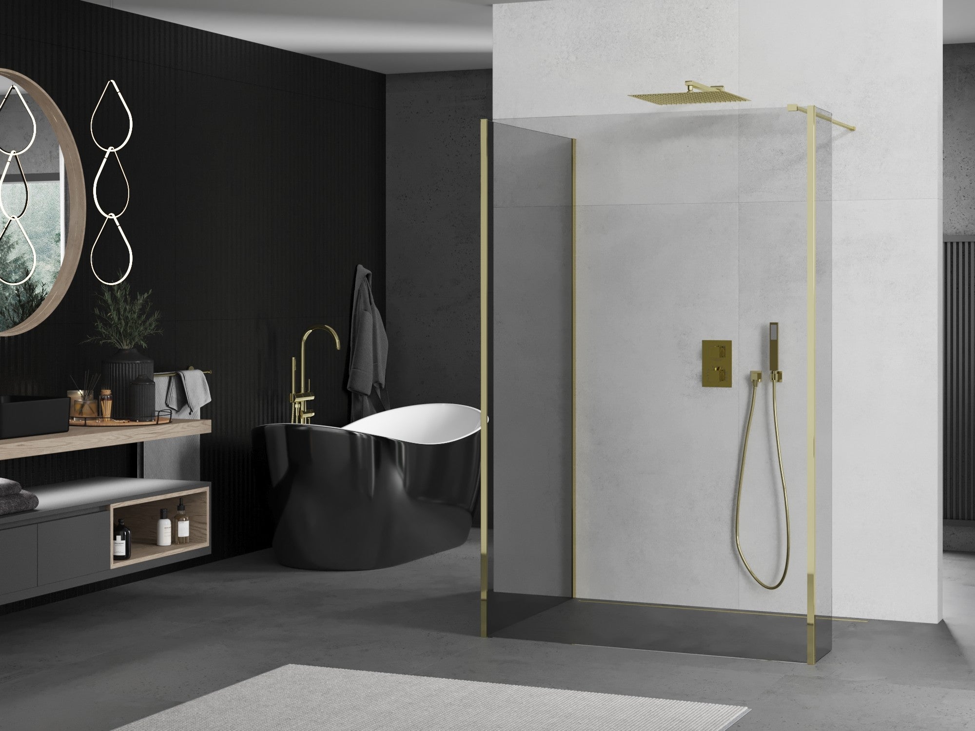 Mexen Kioto ścianka prysznicowa Walk-in 110 x 70 x 30 cm, transparent, złota - 800-110-070-221-50-00-030